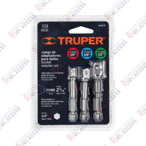 Juego de 3 adaptadores para dados de 1/4", 3/8" y 1/2", Truper