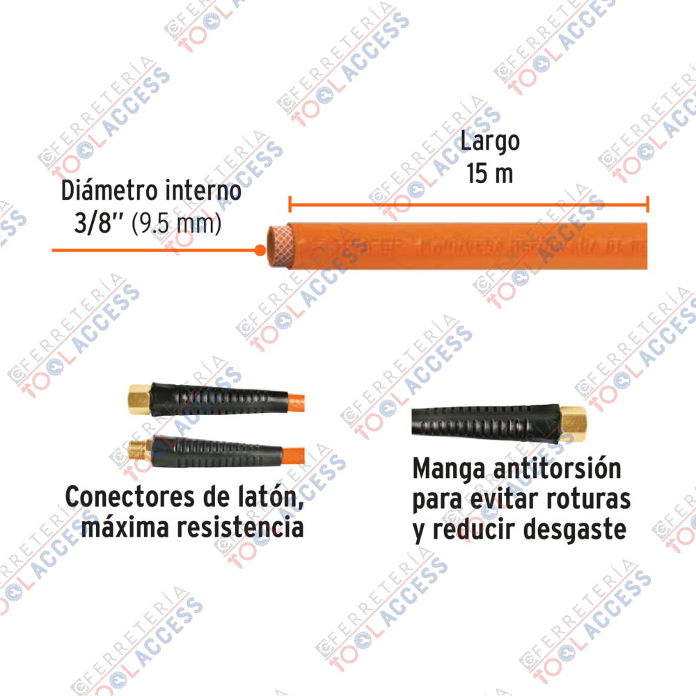 Manguera para compresor, de PVC, 10m x 3/8", TRUPER - Imagen 2