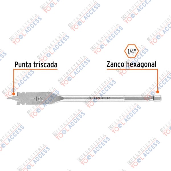 Broca plana de manita 1/2" para madera, Truper - Imagen 3