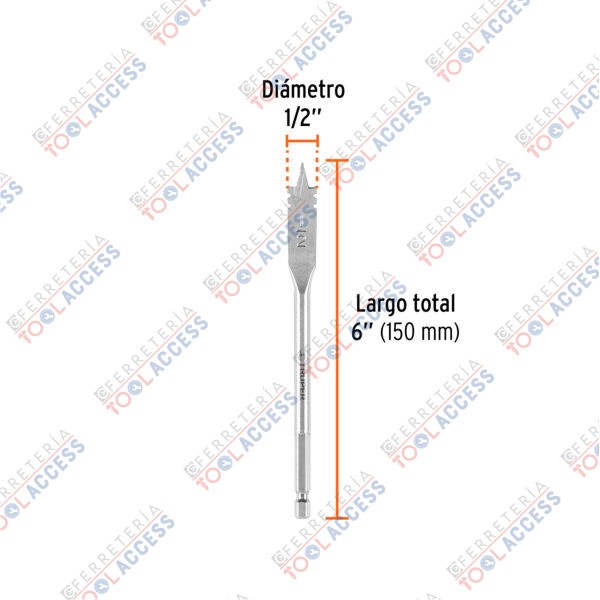 Broca plana de manita 1/2" para madera, Truper - Imagen 4