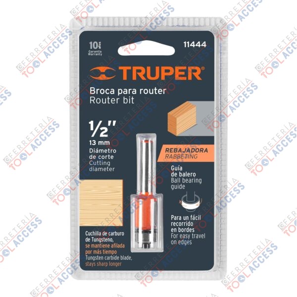 Broca para router, corte recto, 1/2" con balero, Truper - Imagen 2