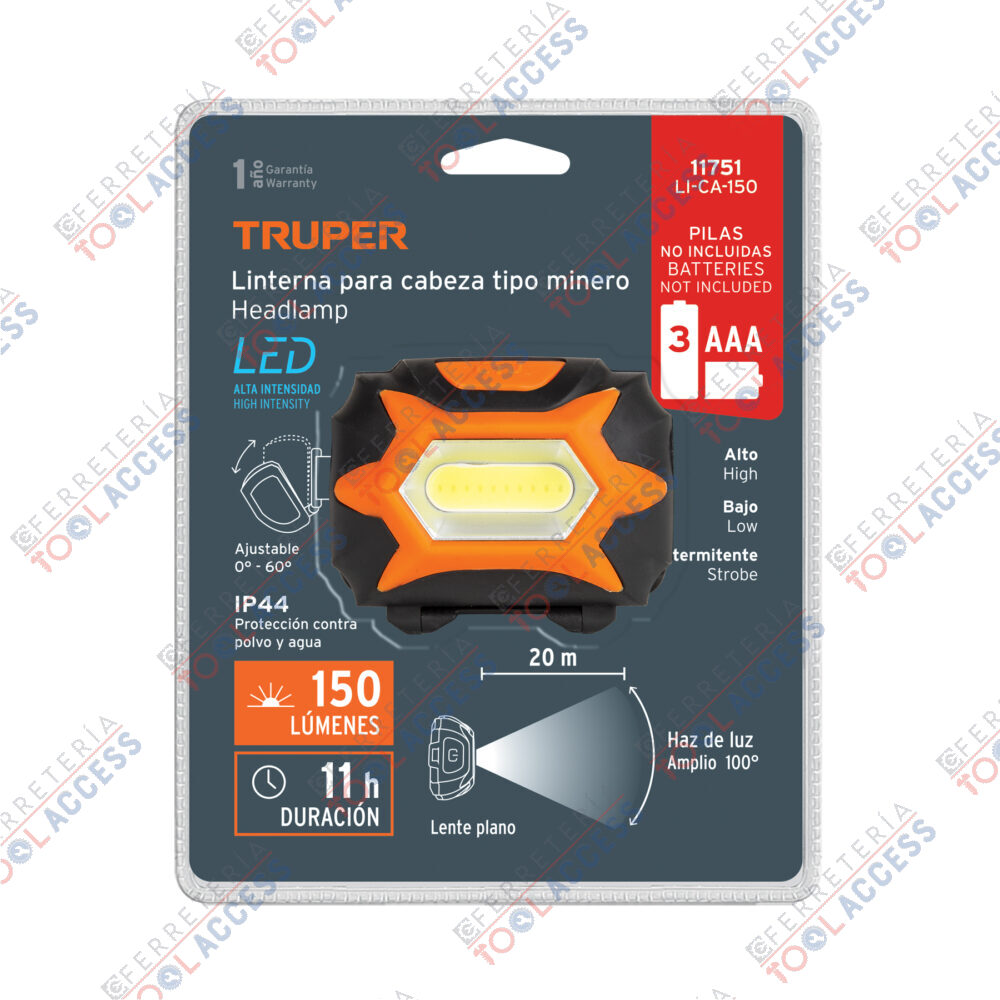 Linterna de minero LED 150 lm, de 3 pilas AAA, TRUPER