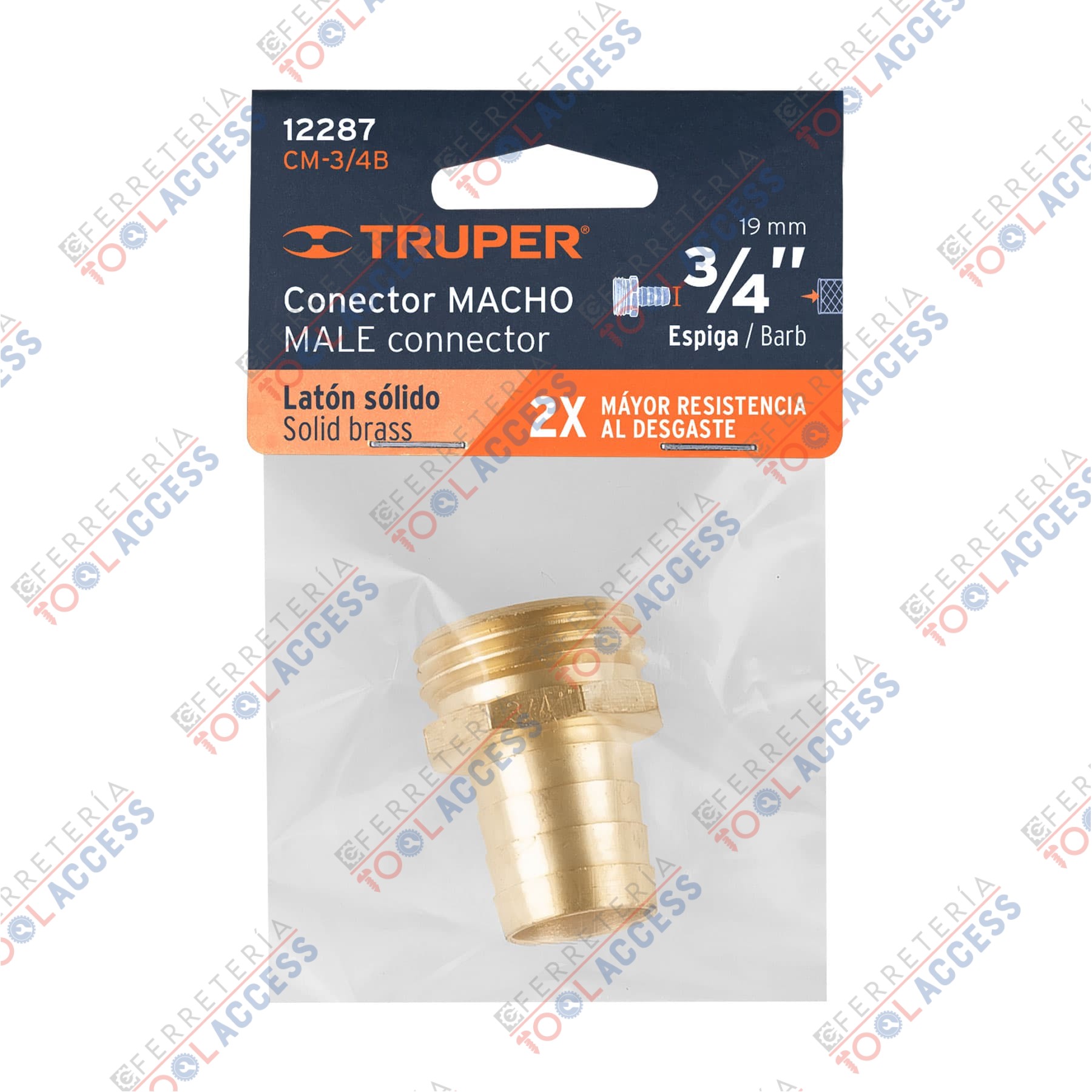 Conector 3/4" macho de latón sólido para manguera, Truper