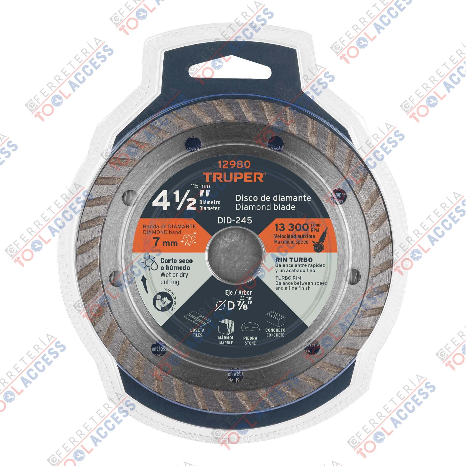 Disco de diamante de 4-1/2" x 2.2 mm, rin turbo, TRUPER - Imagen 2