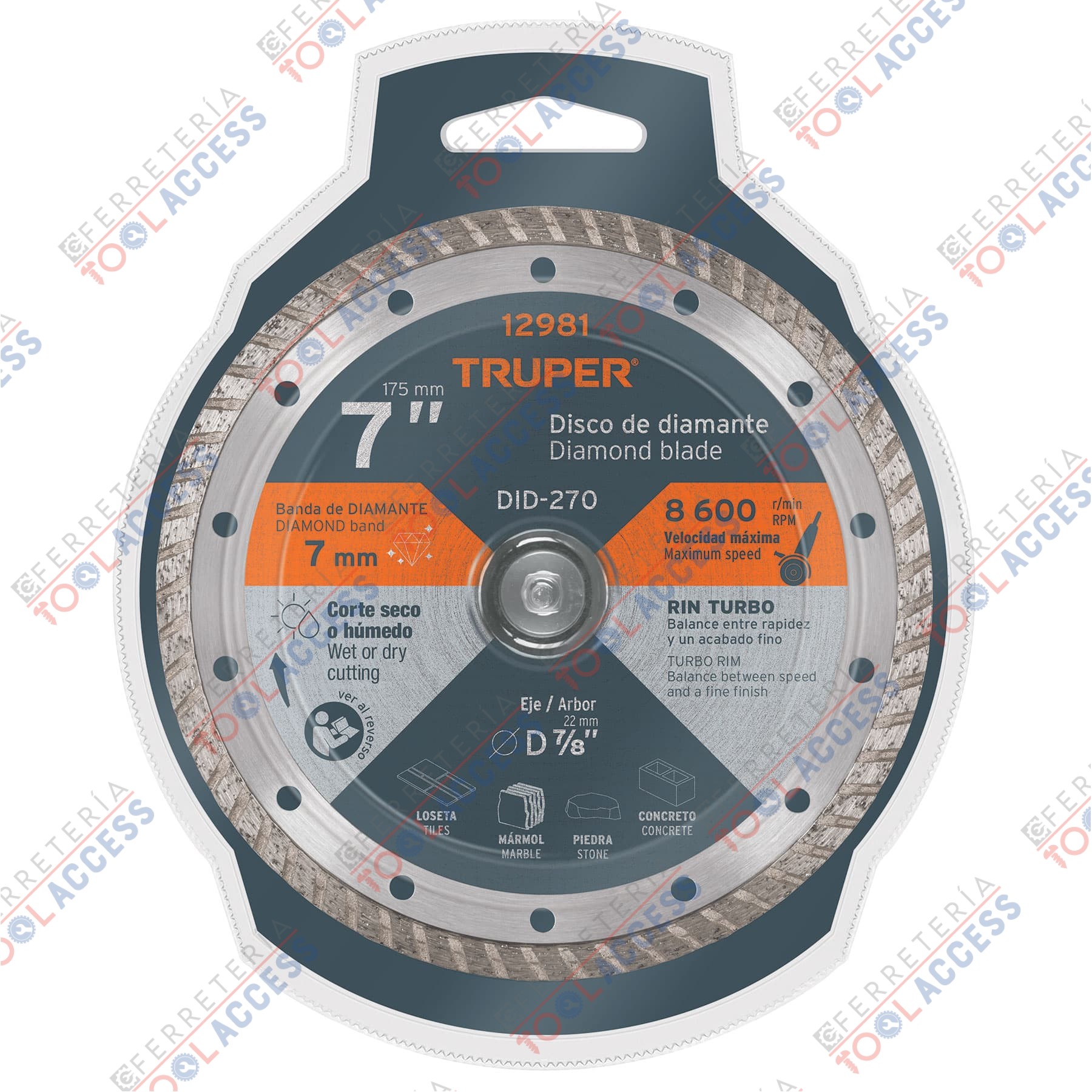 Disco de diamante de 7" x 2.8 mm, rin turbo, TRUPER - Imagen 2