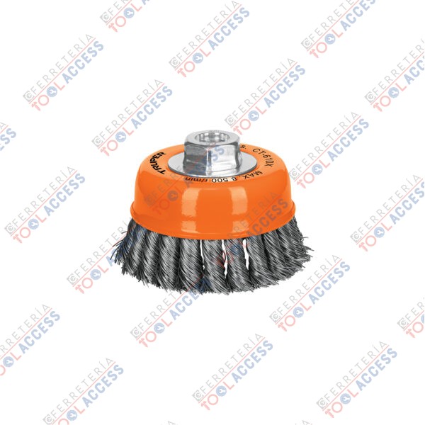 Carda copa 4" alambre trenzado fino, eje M14, Truper