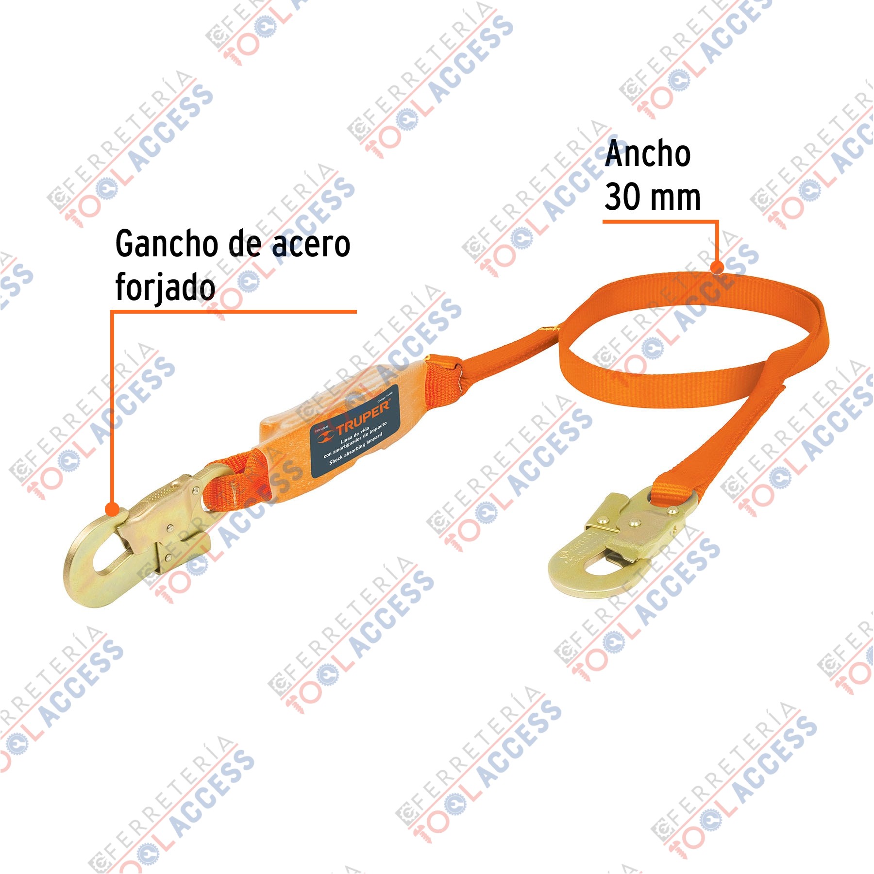 Línea de vida 1.8 m cinta poliéster con absorbedor impacto, Truper - Imagen 2