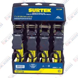 Juego de sujetadores tipo matraca 1" x 4.5 m, 227kg carga maxima, 4 piezas