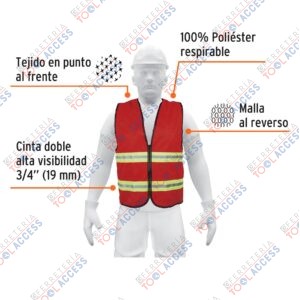 Alternative view of Chaleco de seguridad rojo alta visibilidad con cierre, Truper
