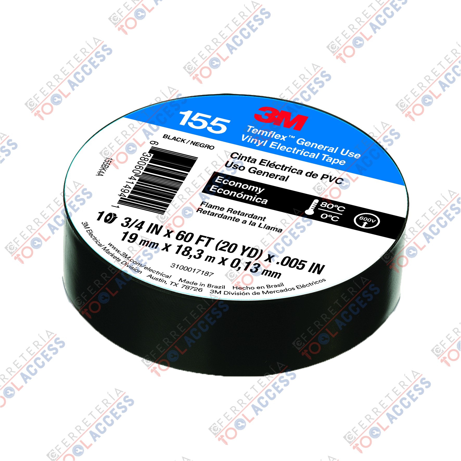 Cinta Aislante 19X18 Vinil Negro Temflex 155, 3M