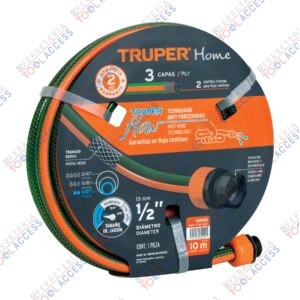 Manguera 1/2"reforzada 3 capas 10 m conexiones plásticas, Truper