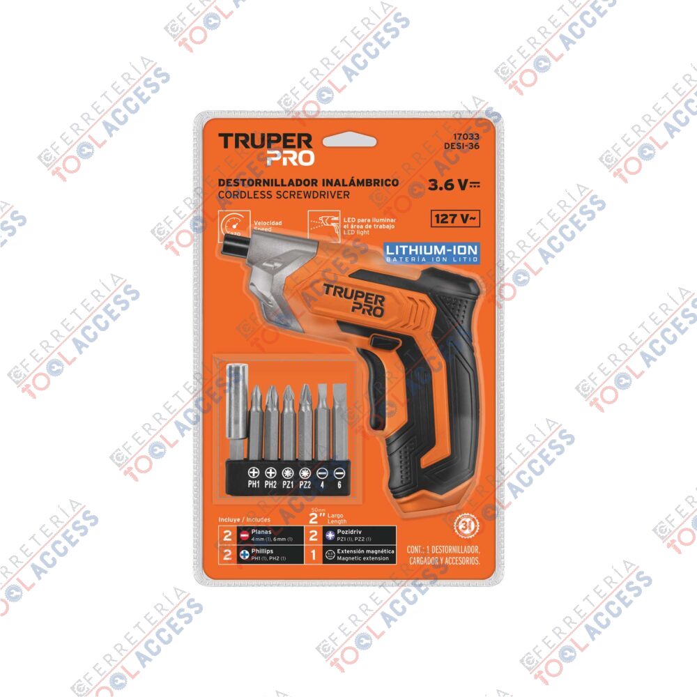 Destornillador 3.6V, PRO, Truper