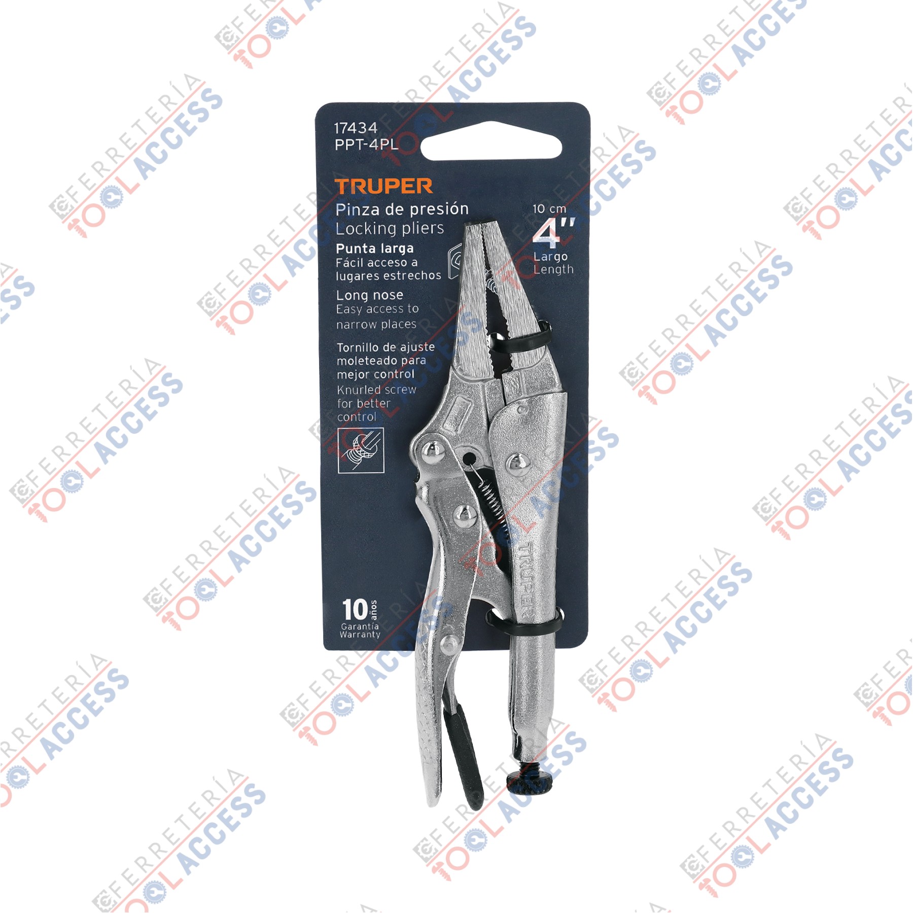 Pinza de presión 4", punta larga, Truper