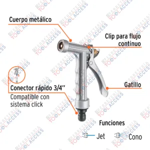 Pistola metálica para riego, 2 funciones, TRUPER