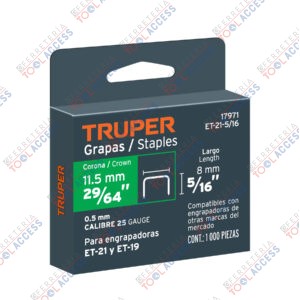 1000 grapas 5/16" corona 11.2 mm, para ET-21 y ET-19, TRUPER