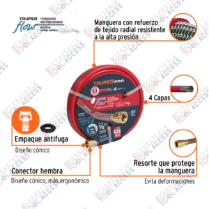 Alternative view of Manguera 1/2" super reforzada 4 capas 15 m conexiones metal, Truper