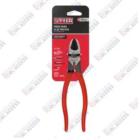 Pinza para electricista con mango rubber grip alta palanca corte diagonal de 7-3/4", Urrea