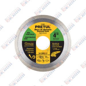 Disco de diamante de 4" x 1.8 mm, rin continuo, PRETUL