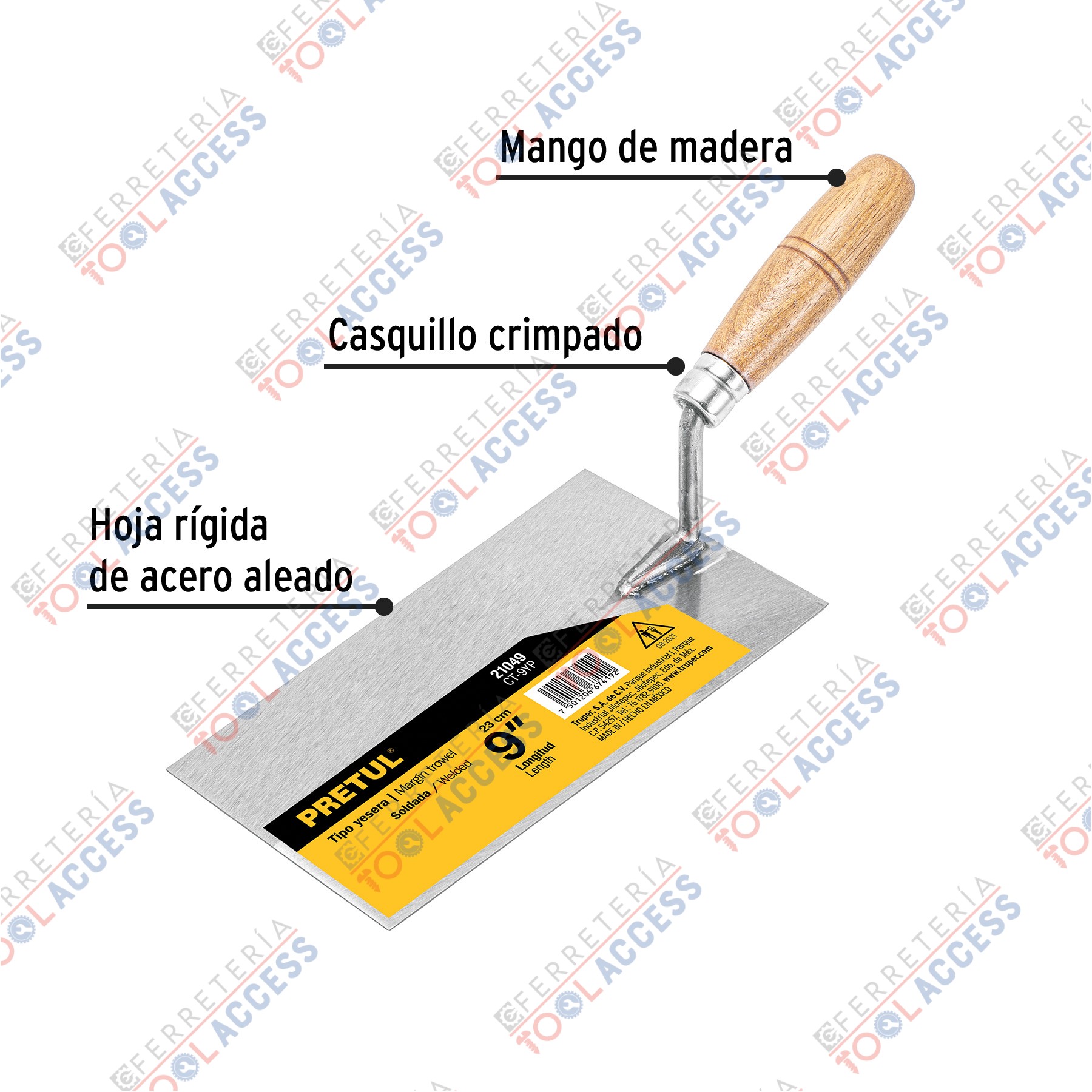 Alternative view of Cuchara para albañil 9" yesera, PRETUL