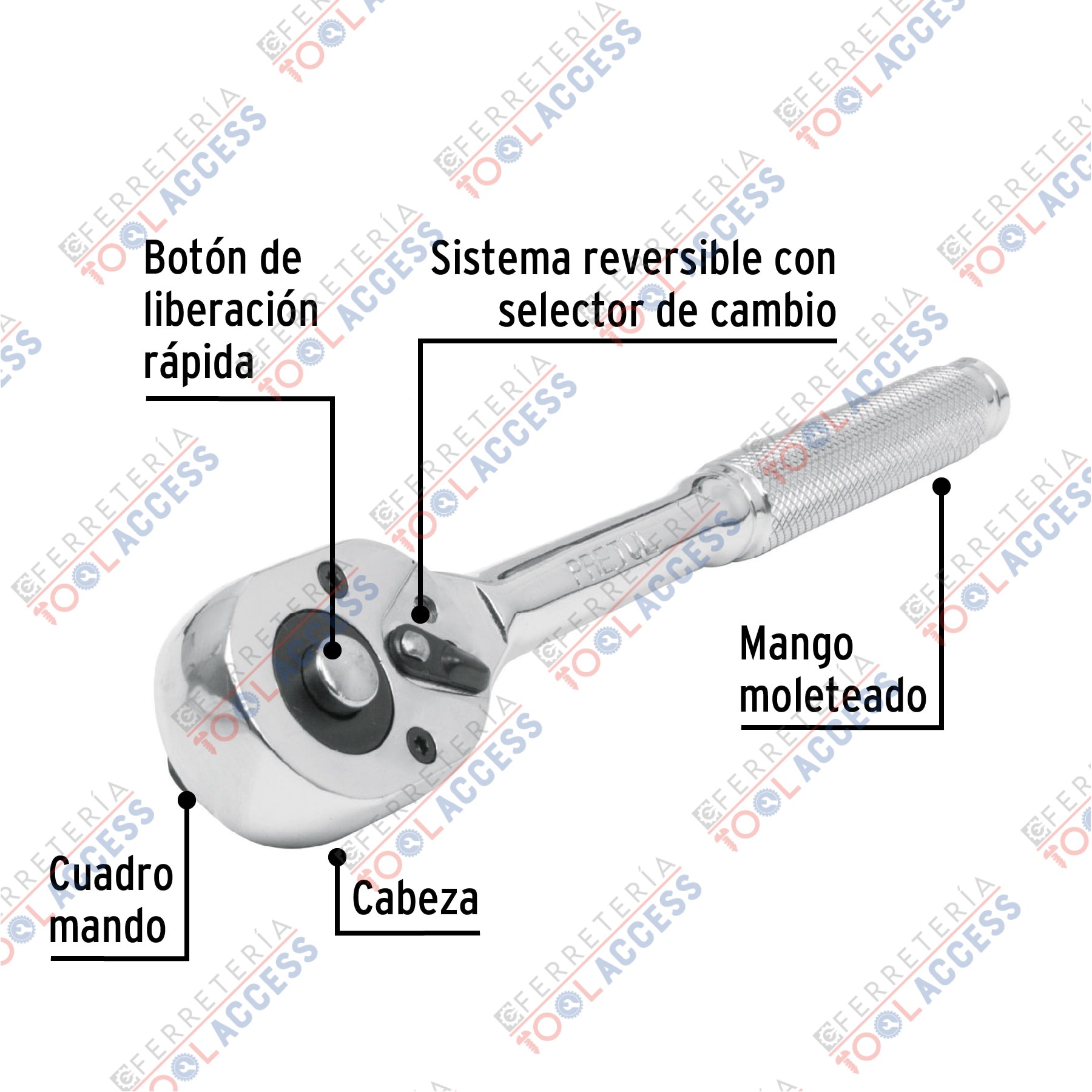 Alternative view of Matraca cuadro 3/8" cabeza de pera liberación rápida, PRETUL