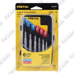 Juego con 6 desarmadores de precisión mango metálico, PRETUL