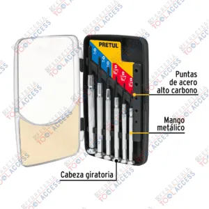 Alternative view of Juego con 6 desarmadores de precisión mango metálico, PRETUL