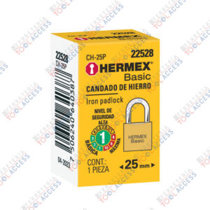 Candado de hierro 25 mm, color latón, corto, caja, Hermex