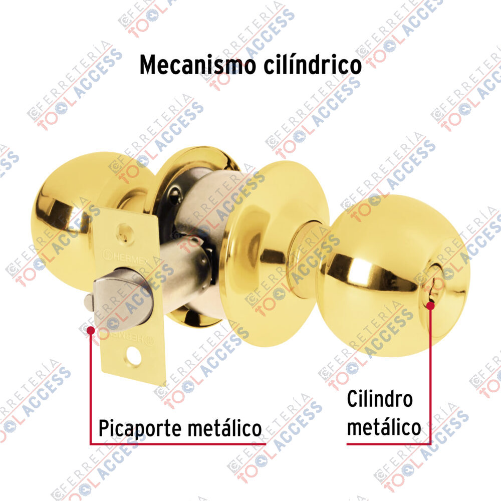 Cerradura tipo esfera, cilíndrico, entrada, brillante, Hermex - Imagen 2