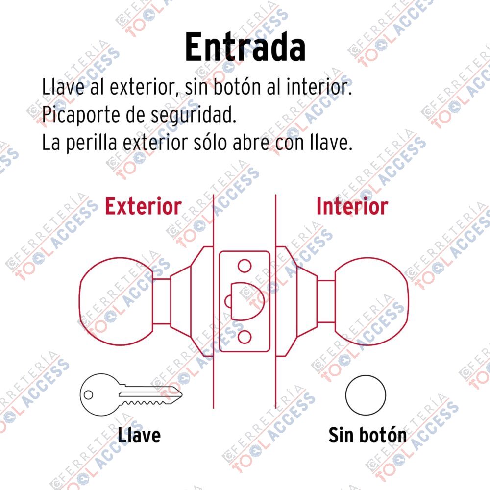 Cerradura tipo esfera, cilíndrico, entrada, brillante, Hermex - Imagen 3