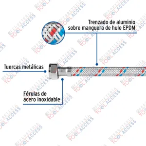 Alternative view of Manguera lavabo/fregadero, aluminio, 1/2"x1/2",40 cm, BASIC, Foset