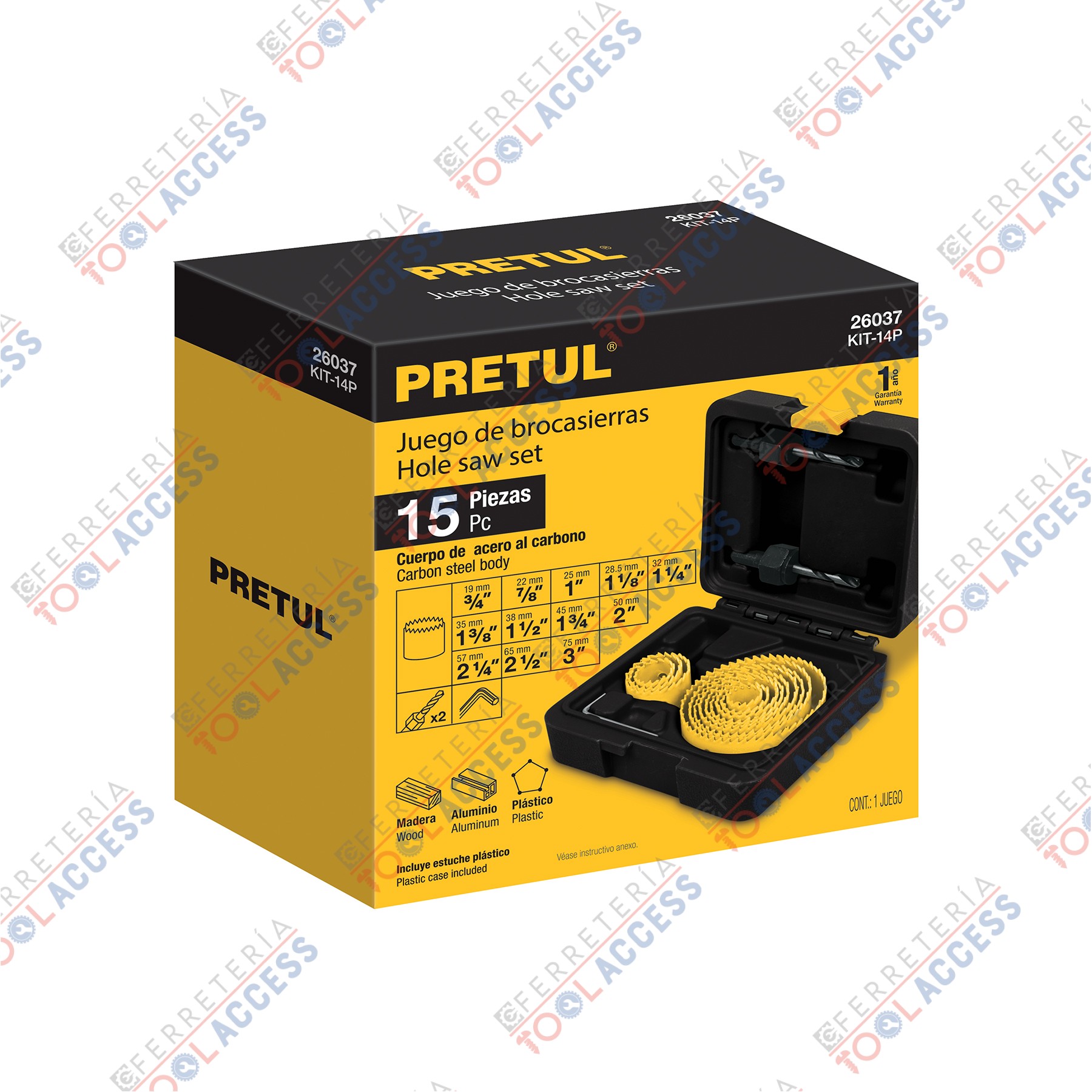 Juego de 12 brocasierras, 2 mandriles y llave allen, Pretul - Imagen 2