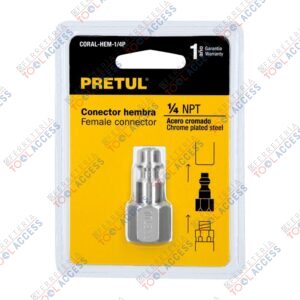 Conector rápido de acero, hembra, cuerda 1/4" NPT, PRETUL