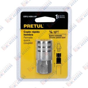 Cople rápido de acero, hembra, cuerda 1/4" NPT, PRETUL
