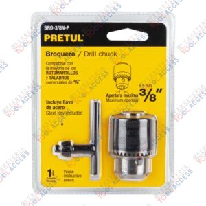 Broquero 3/8" con llave, cuerpo moleteado, PRETUL