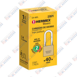 Candado de hierro 40 mm, color latón, largo, caja, Hermex
