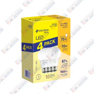 Pack 4 focos LED 10W (75W) A19, 3000K cálida, 950 lm, Volteck
