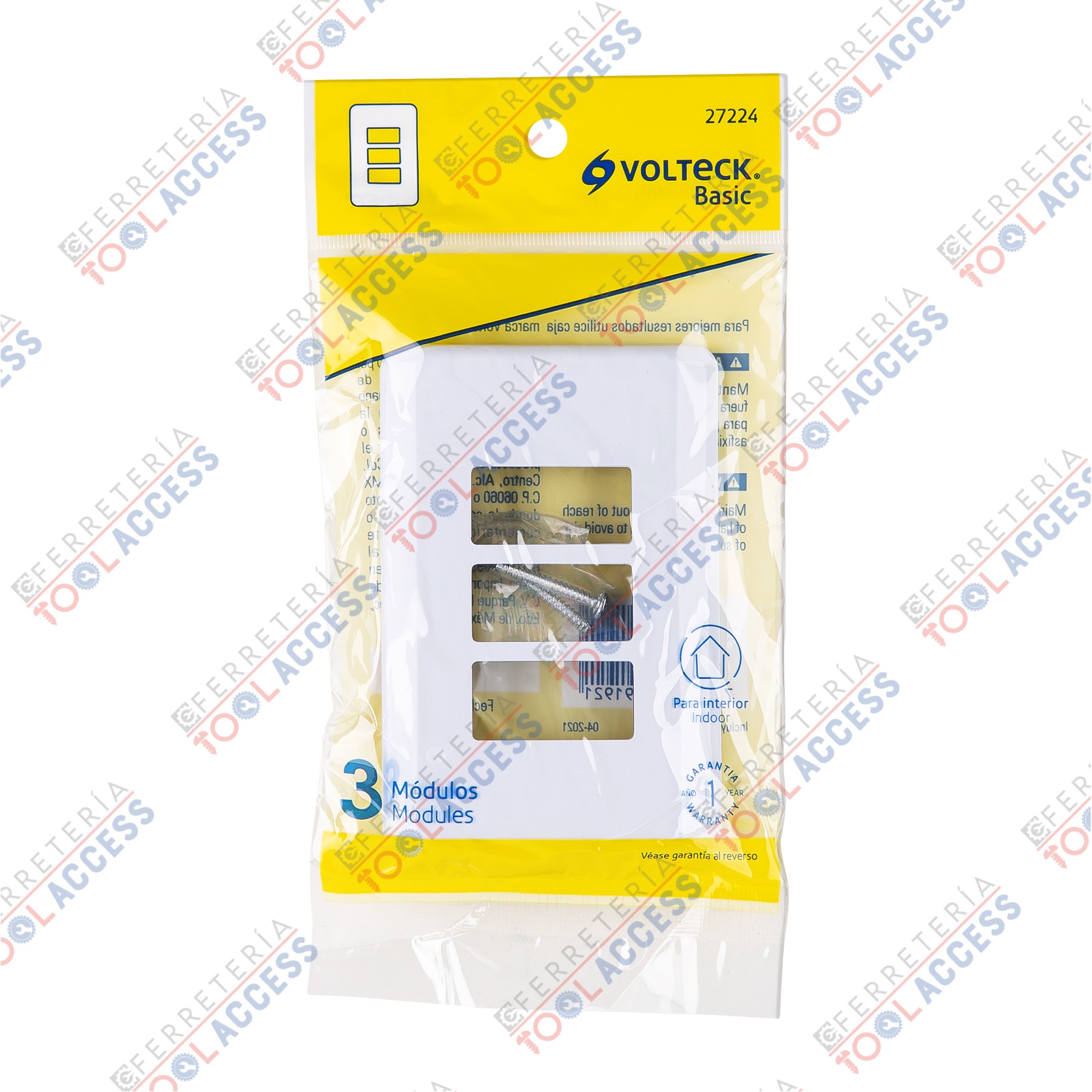 Placa 3 módulos de ABS, blanca, VOLTECK