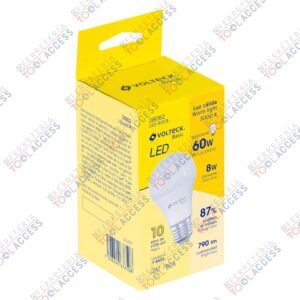Foco LED 8W (60W) A19, 3000K blanca cálida, 790 lm, Volteck
