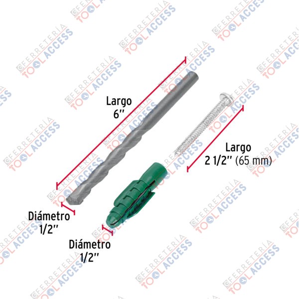 Kit de 20 taquetes 1/2" con pijas #14 y 1 broca 1/2", FIERO - Imagen 4