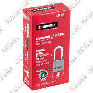 Candado de hierro 45 mm, gancho largo en caja, HERMEX