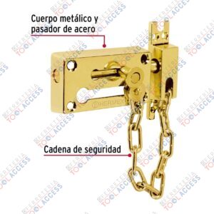 Alternative view of Pasador con cadena para puerta, acabado latón, HERMEX