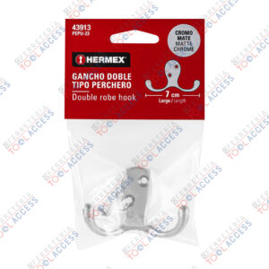 Gancho doble tipo perchero, cromo mate, HERMEX