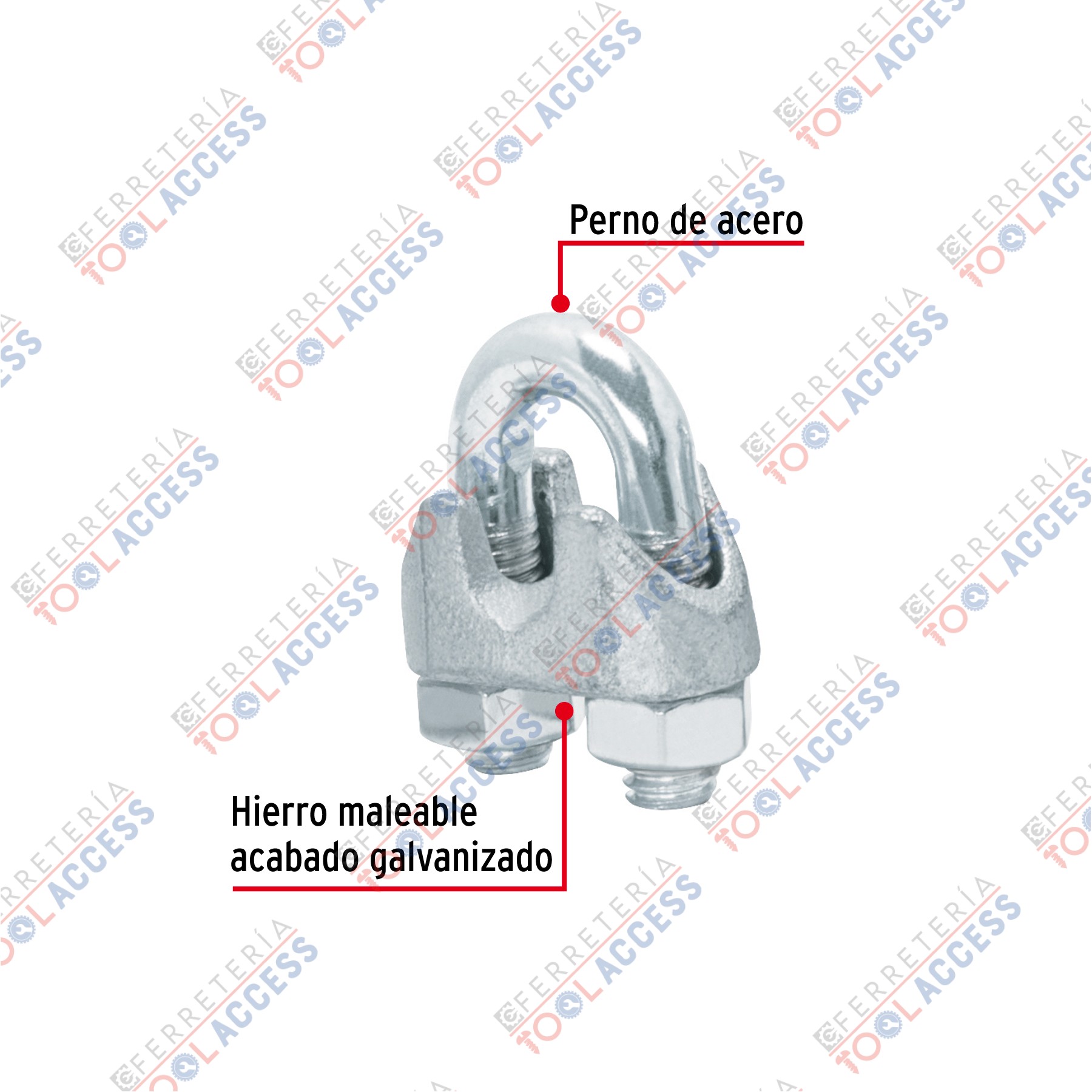 Alternative view of Blíster c/2 nudos (perros) de hierro p/cable de 1/4", FIERO