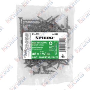 100 pijas 8x 1-1/4"cabeza plana phillips multiusos, Fiero