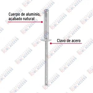 Alternative view of Bolsa con 50 remaches 1/8" x 1/2" de aluminio, ala 1/4, Fiero