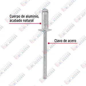 Alternative view of Bolsa con 50 remaches 3/16" x 1/8" de aluminio, ala 3/8", Fiero