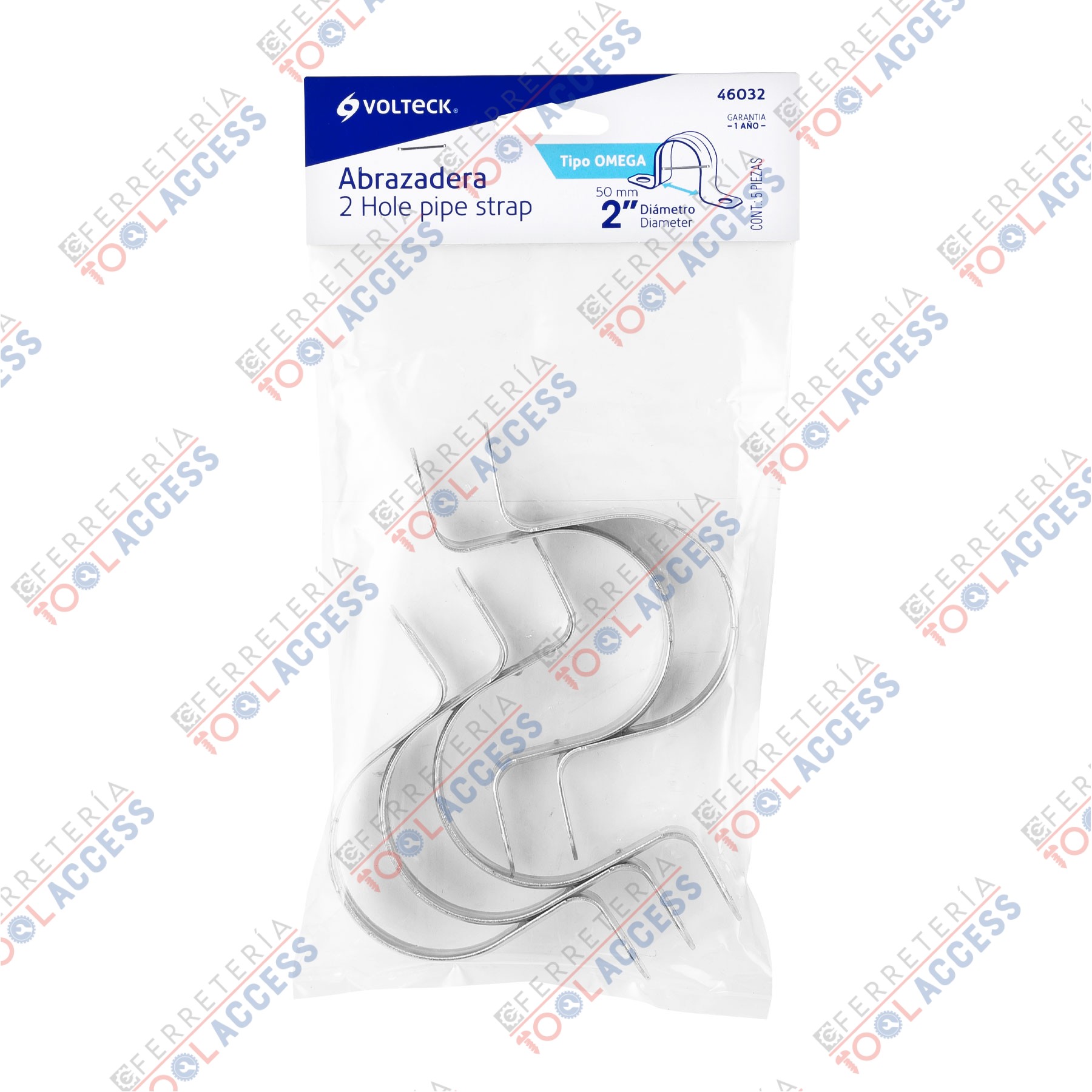 Bolsa c/5 abrazaderas tipo omega 2" p/tubo pared delgada, Volteck