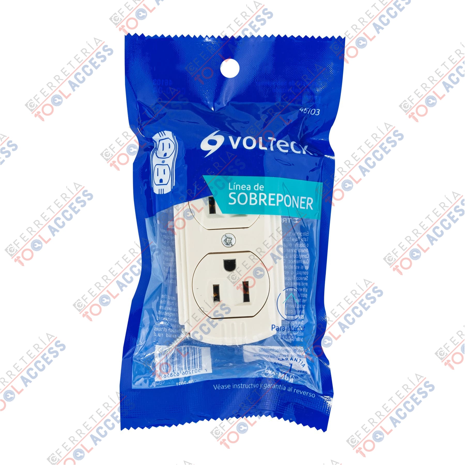 Contacto de sobreponer dúplex, 2 polos+ tierra, baquelita, Volteck