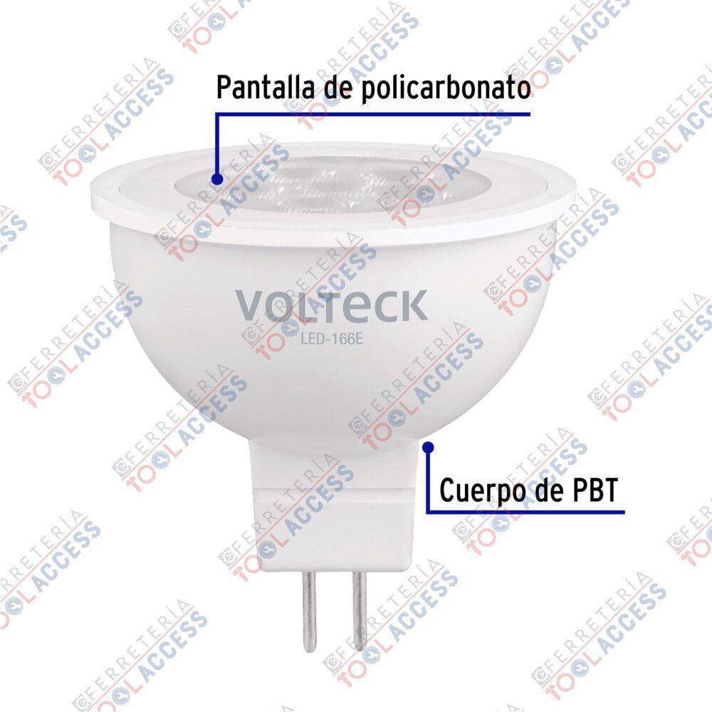 Lámpara de LED 6 W tipo MR 16 base GU5.3 luz de día blíster, Volteck - Imagen 2