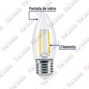 Alternative view of Foco LED filamento 3 W, vela, 2700K luz ambar, E26, VOLTECK